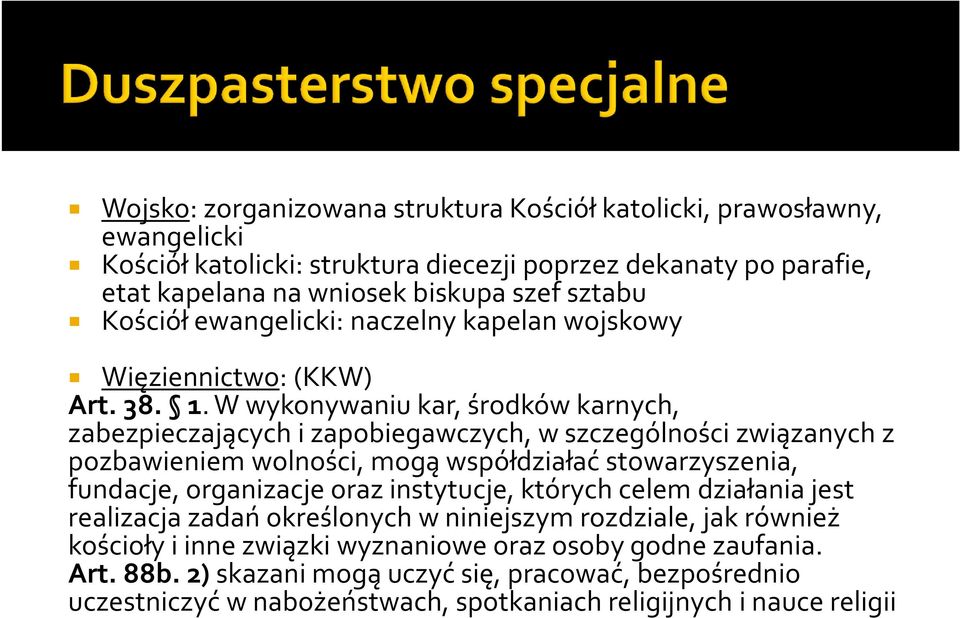 W wykonywaniu kar, środków karnych, zabezpieczających i zapobiegawczych, w szczególności związanych z pozbawieniem wolności, mogą współdziałać stowarzyszenia, fundacje, organizacje oraz