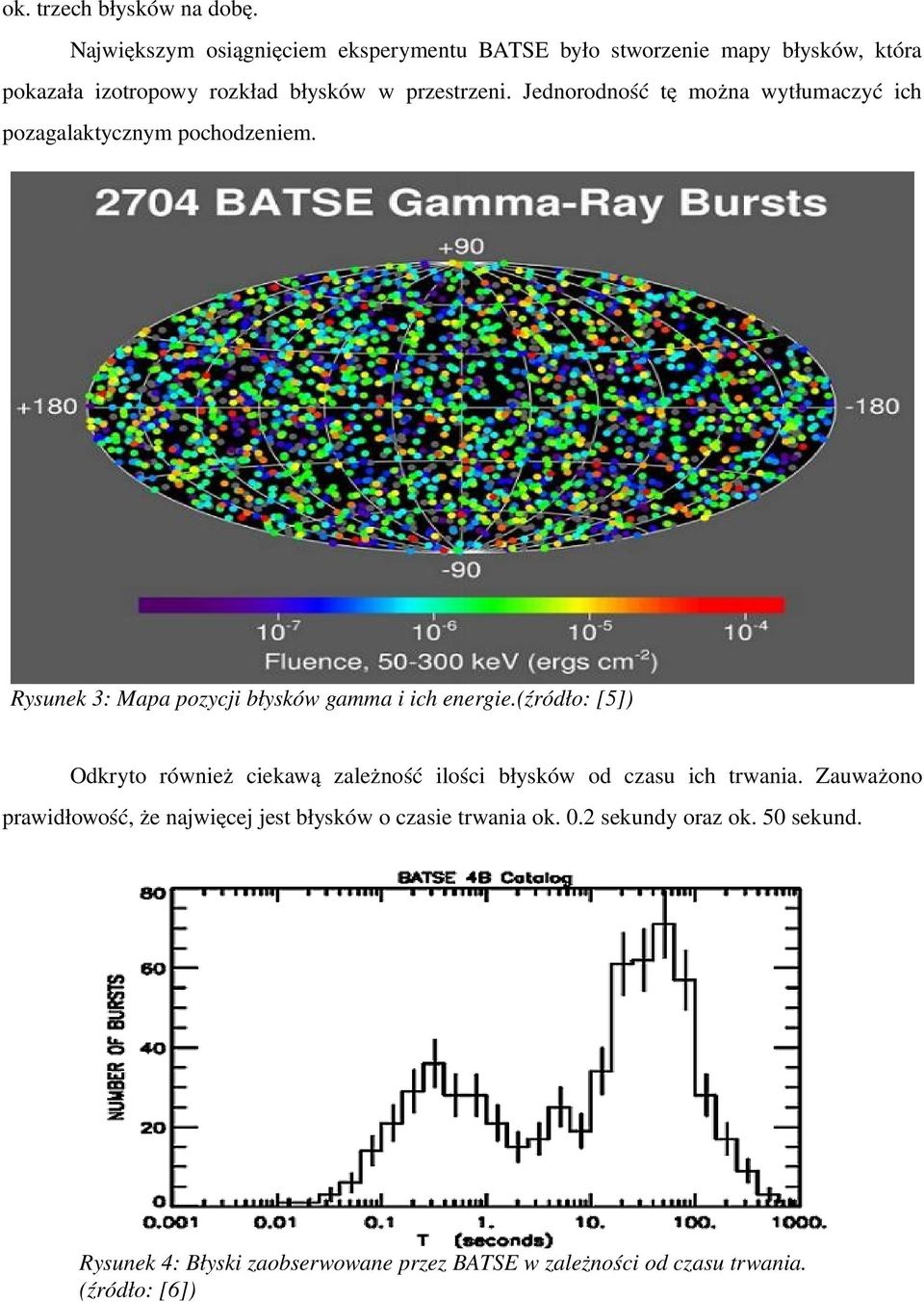 Jednorodność tę można wytłumaczyć ich pozagalaktycznym pochodzeniem. Rysunek 3: Mapa pozycji błysków gamma i ich energie.