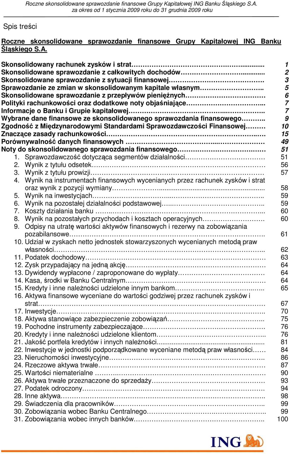 . 5 Skonsolidowane sprawozdanie z przepływów pienięŝnych 6 Polityki rachunkowości oraz dodatkowe noty objaśniające... 7 Informacje o Banku i Grupie kapitałowej.