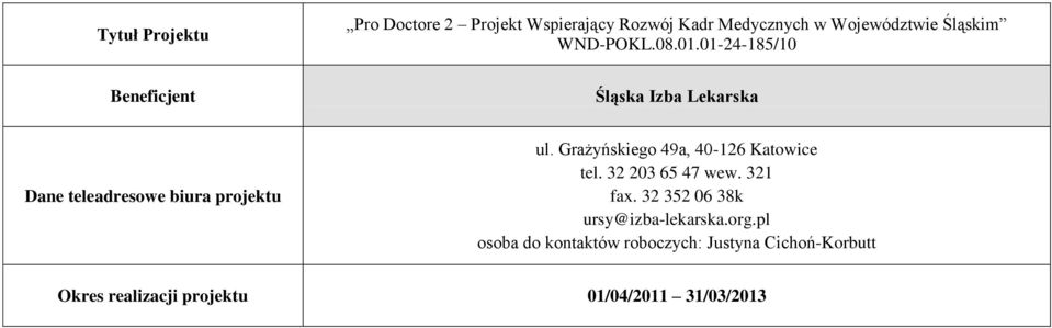 Grażyńskiego 49a, 40-126 Katowice tel. 32 203 65 47 wew. 321 fax.