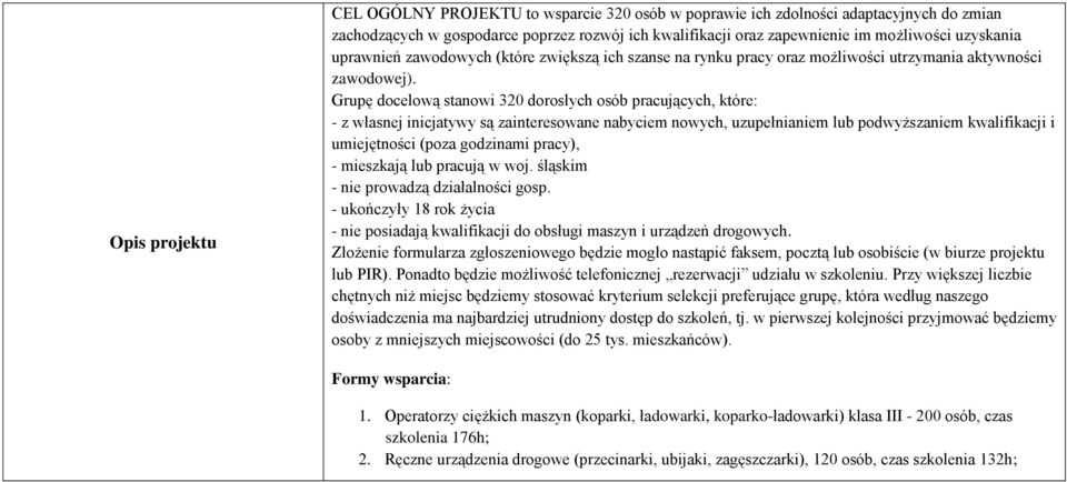 Grupę docelową stanowi 320 dorosłych osób pracujących, które: - z własnej inicjatywy są zainteresowane nabyciem nowych, uzupełnianiem lub podwyższaniem kwalifikacji i umiejętności (poza godzinami