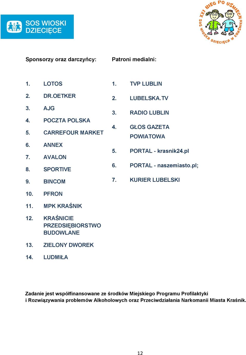 pl; 7. KURIER LUBELSKI 10. PFRON 11. MPK KRAŚNIK 12. KRAŚNICIE PRZEDSIĘBIORSTWO BUDOWLANE 13. ZIELONY DWOREK 14.