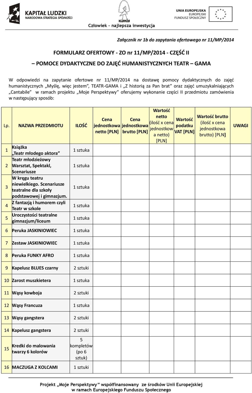 oferujemy wykonanie części II przedmiotu zamówienia w następujący sposób: Lp.