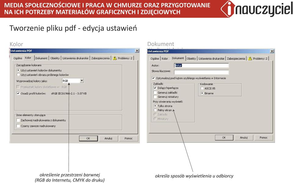 barwnej (RGB do Internetu, CMYK do