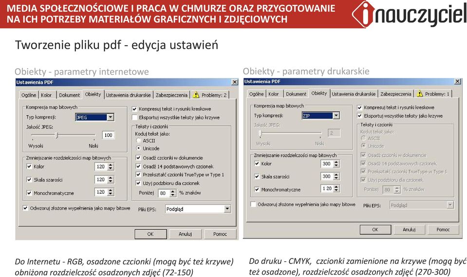 krzywe) obnżona rozdzelczość osadzonych zdjęć (72-150) Do druku - CMYK,