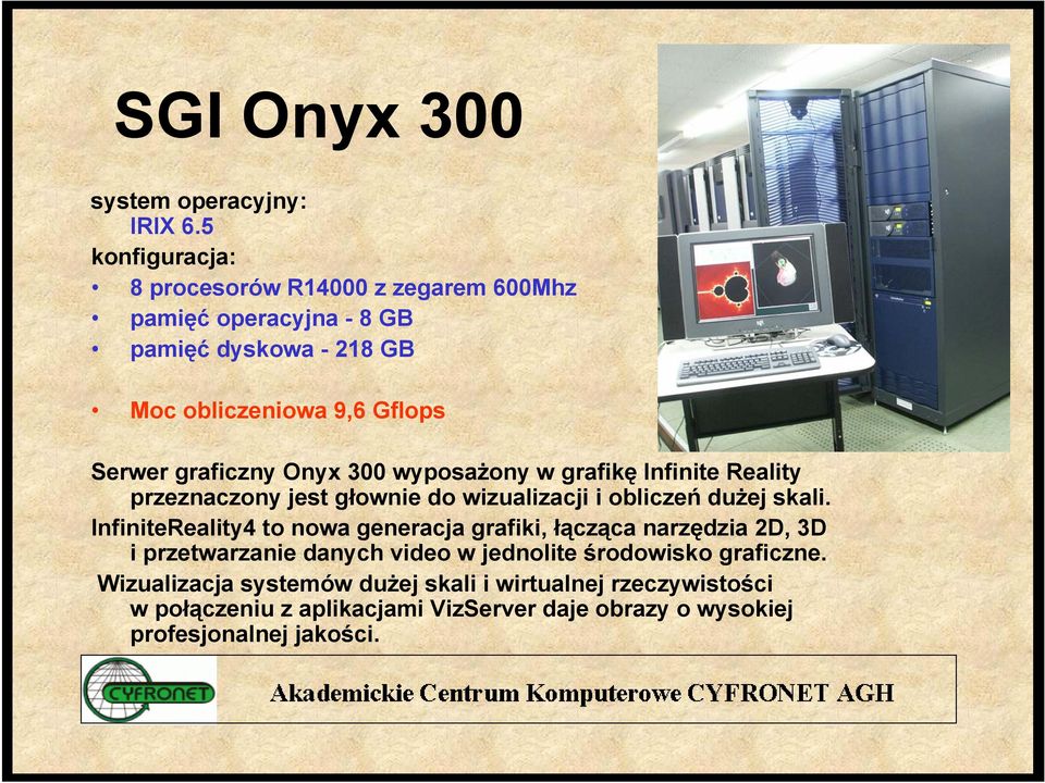 graficzny Onyx 300 wyposażony w grafikę Infinite Reality przeznaczony jest głownie do wizualizacji i obliczeń dużej skali.