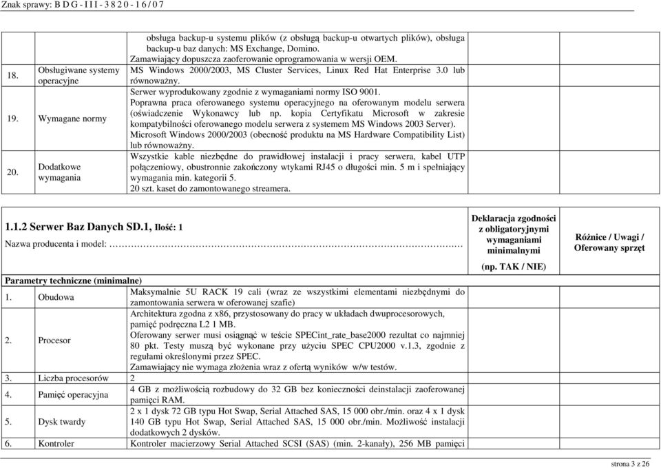 Poprawna praca oferowanego systemu operacyjnego na oferowanym modelu serwera (oświadczenie Wykonawcy lub np.