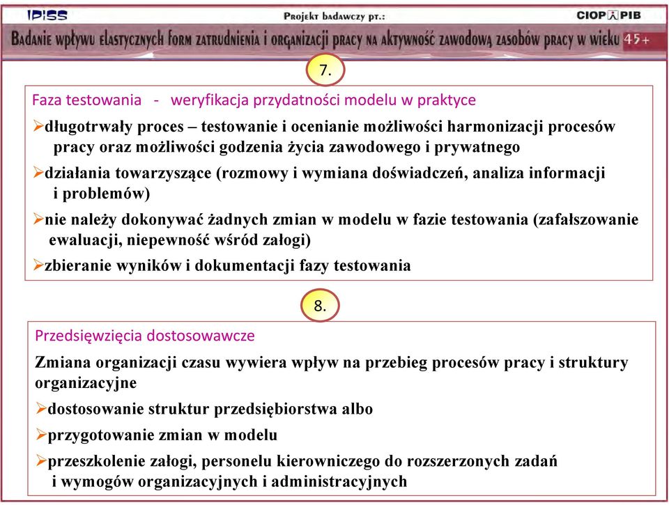 analiza informacji i problemów) nie należy dokonywać żadnych zmian w modelu w fazie testowania (zafałszowanie ewaluacji, niepewność wśród załogi) zbieranie wyników i dokumentacji fazy