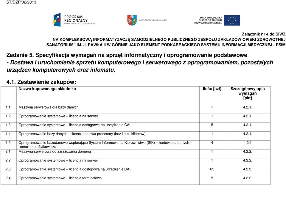 Specyfikacja wymagań na sprzęt informatyczny i oprogramowanie podstawowe - Dostawa i uruchomienie sprzętu komputerowego i serwerowego z oprogramowaniem, pozostałych urządzeń komputerowych oraz