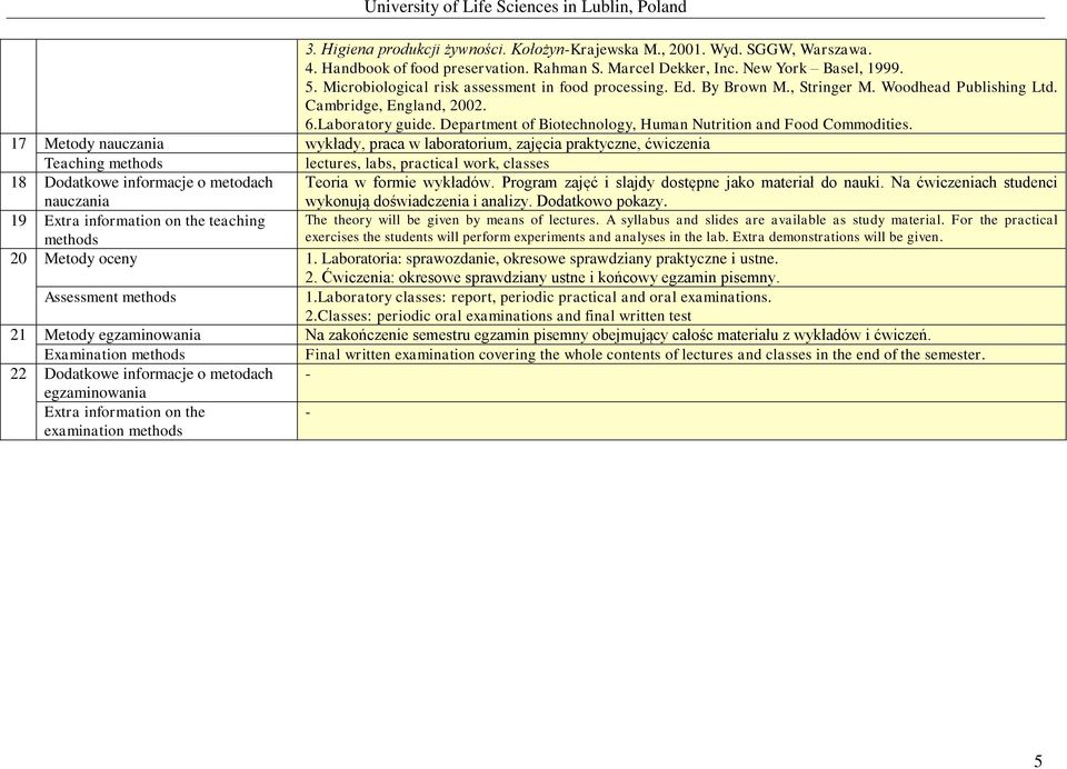 Department of Biotechnology, Human Nutrition and Food Commodities.