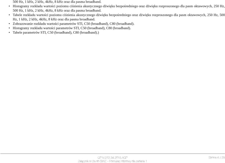 poziomu ciśnienia akustycznego dźwięku bezpośredniego oraz dźwięku rozproszonego dla pasm oktawowych, 250 Hz,  Zobrazowanie rozkładu wartości parametrów STI, C50