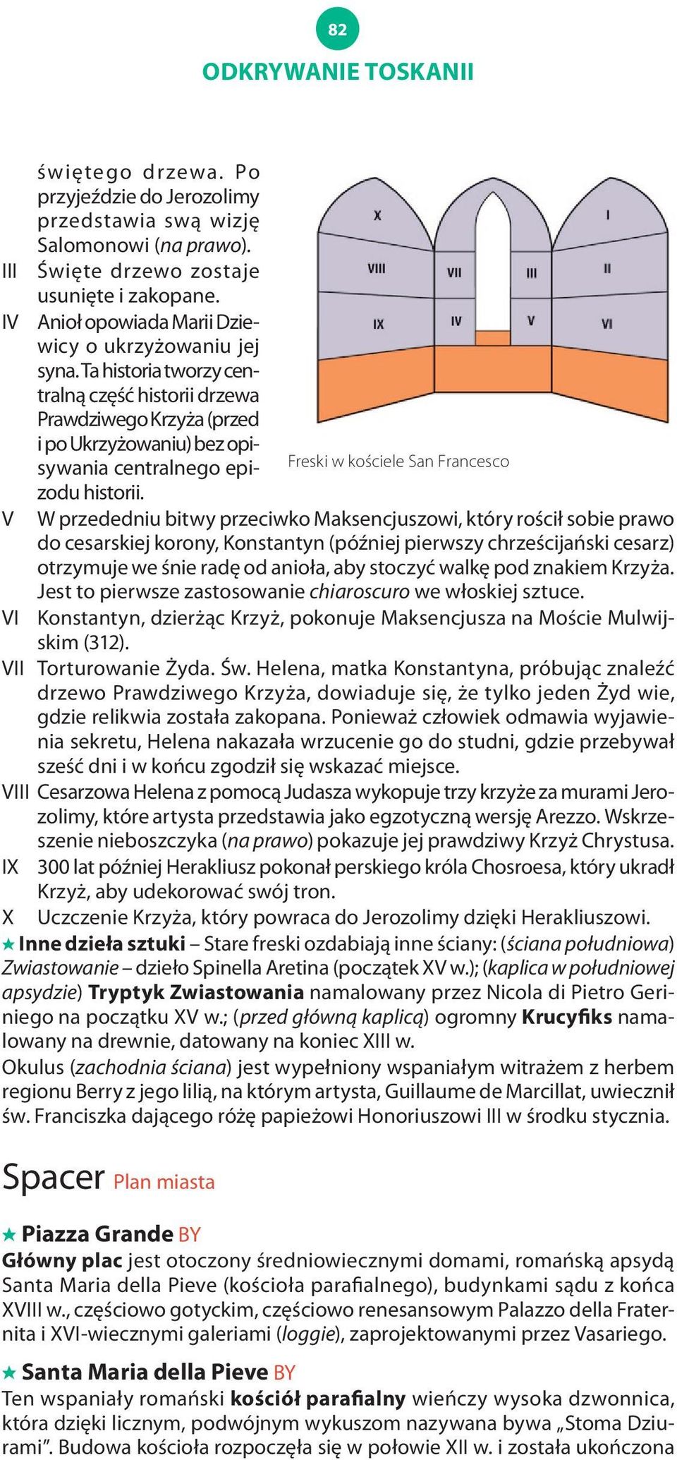 Freski w kościele San Francesco V W przededniu bitwy przeciwko Maksencjuszowi, który rościł sobie prawo do cesarskiej korony, Konstantyn (później pierwszy chrześcijański cesarz) otrzymuje we śnie