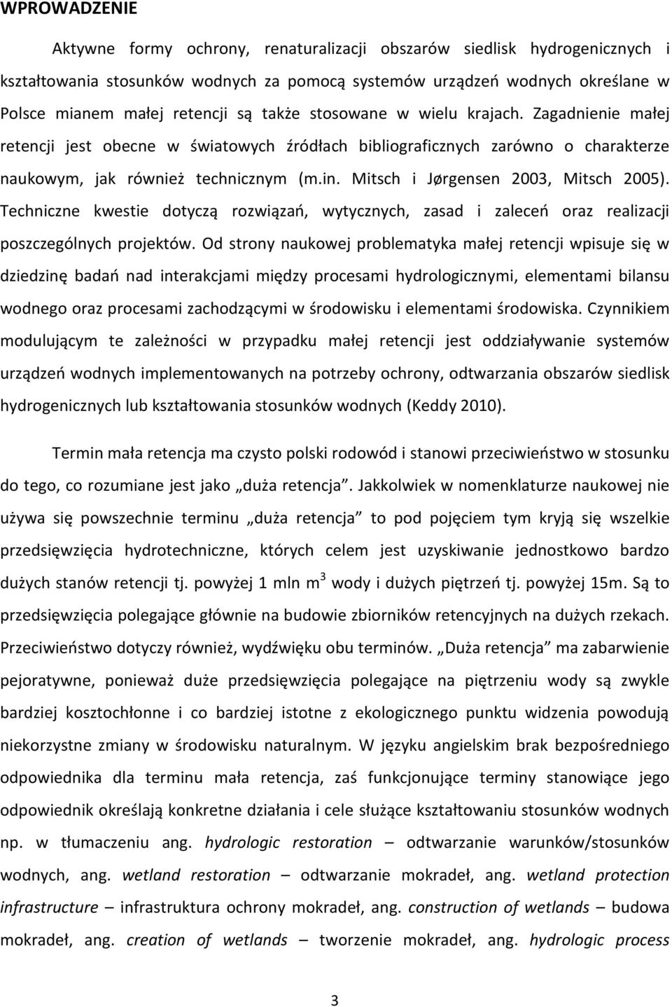 Mitsch i Jørgensen 2003, Mitsch 2005). Techniczne kwestie dotyczą rozwiązań, wytycznych, zasad i zaleceń oraz realizacji poszczególnych projektów.