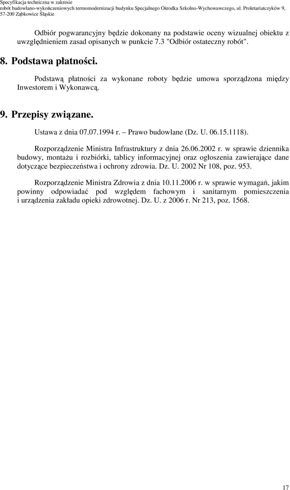 Rozporządzenie Ministra Infrastruktury z dnia 26.06.2002 r.