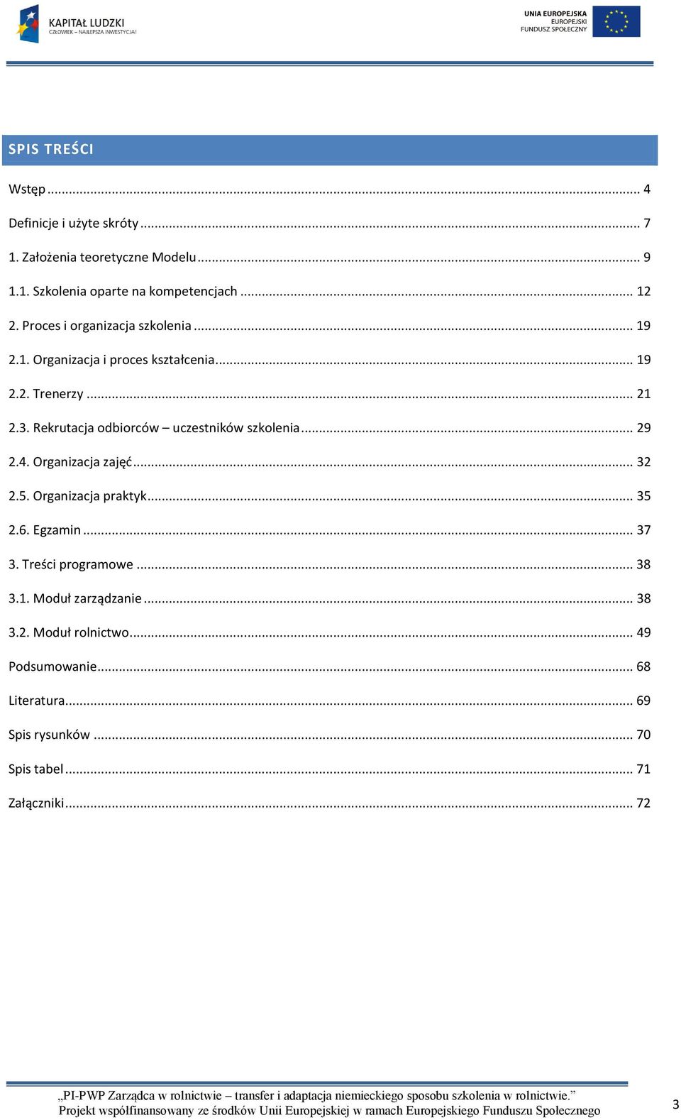 Rekrutacja odbiorców uczestników szkolenia... 29 2.4. Organizacja zajęć... 32 2.5. Organizacja praktyk... 35 2.6. Egzamin... 37 3.