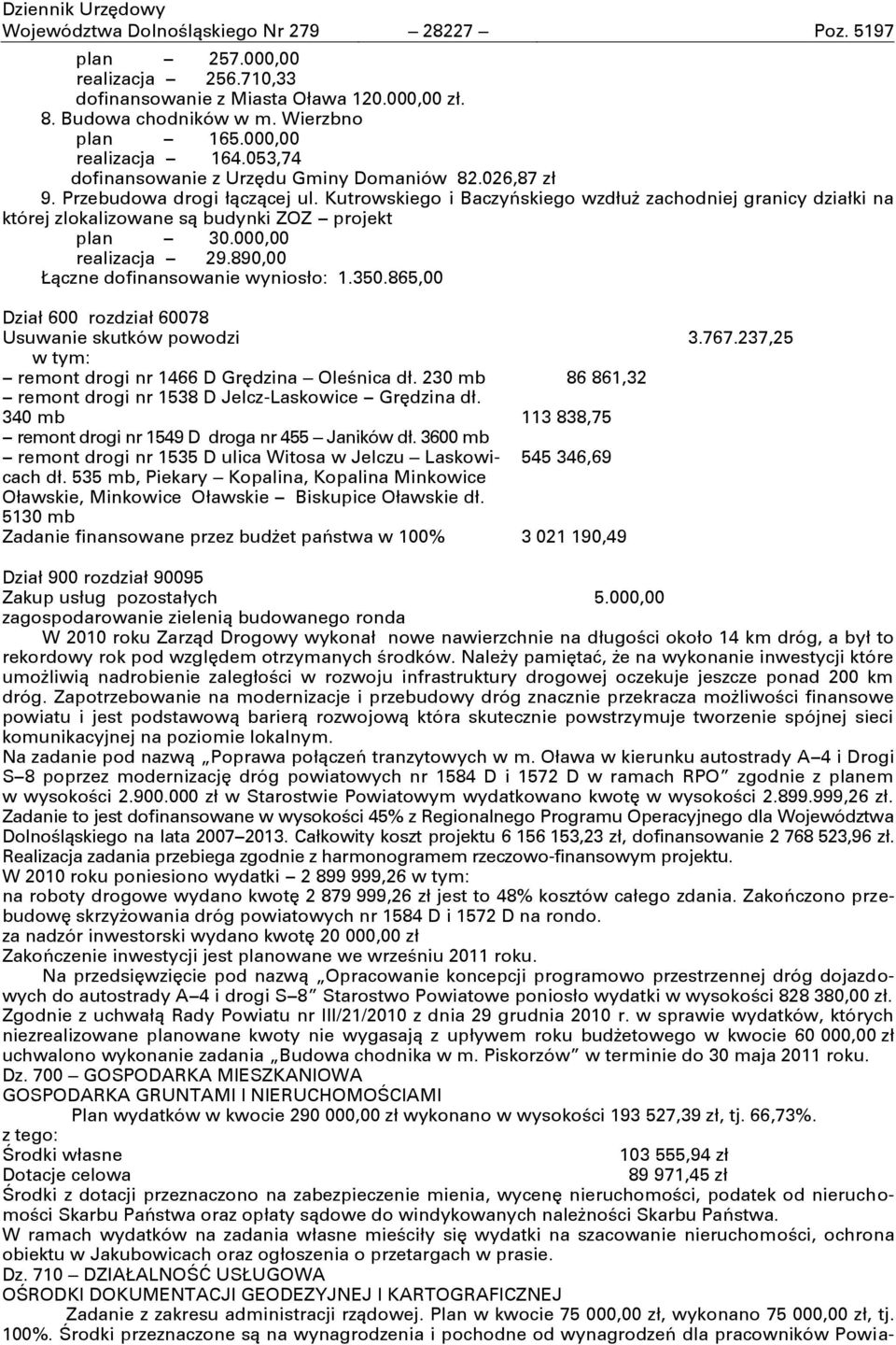 Kutrowskiego i BaczyŊskiego wzdłuż zachodniej granicy działki na której zlokalizowane sņ budynki ZOZ projekt plan 30.000,00 realizacja 29.890,00 Łņczne dofinansowanie wyniosło: 1.350.