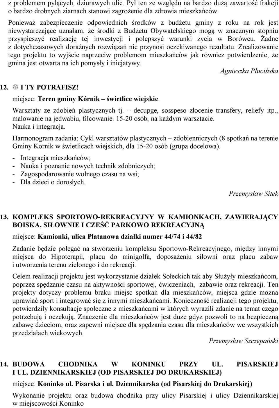 inwestycji i polepszyć warunki życia w Borówcu. Żadne z dotychczasowych doraźnych rozwiązań nie przynosi oczekiwanego rezultatu.