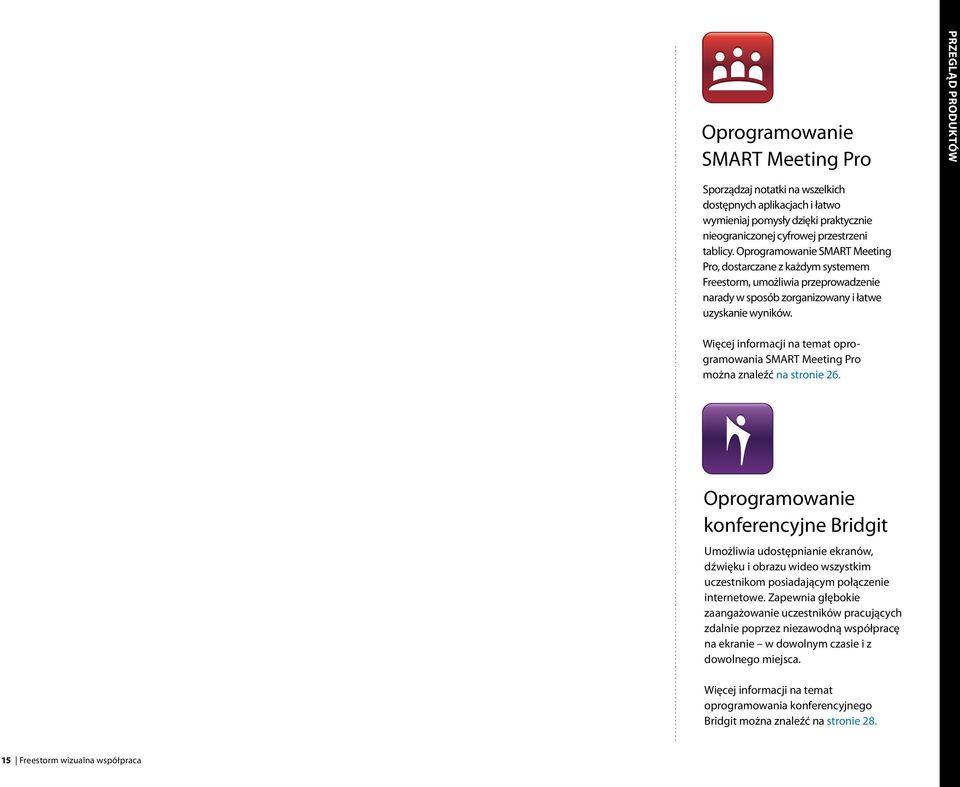 Więcej informacji na temat oprogramowania SMART Meeting Pro można znaleźć na stronie 26.