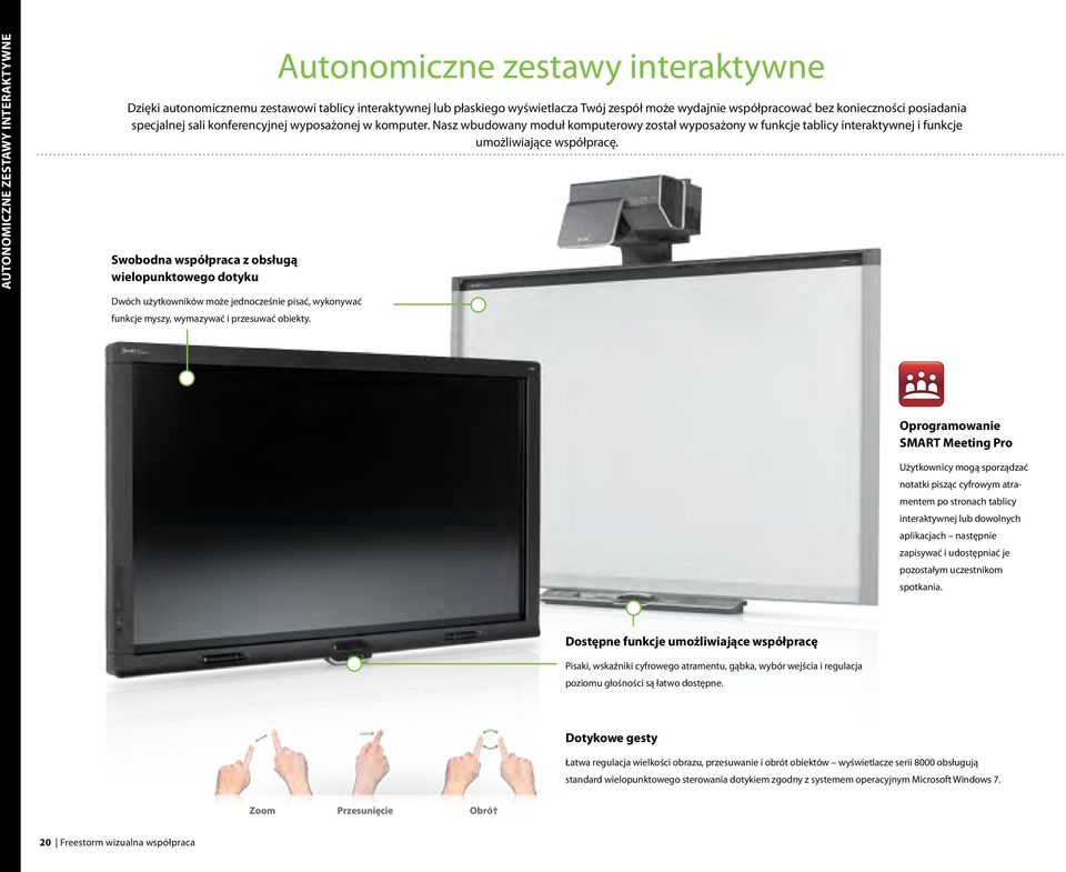 Swobodna współpraca z obsługą wielopunktowego dotyku Dwóch użytkowników może jednocześnie pisać, wykonywać funkcje myszy, wymazywać i przesuwać obiekty.