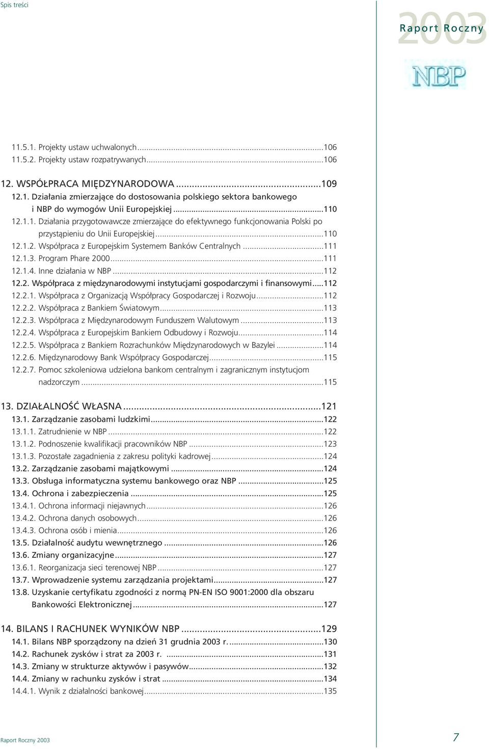 1.3. Program Phare 2000...111 12.1.4. Inne dzia ania w NBP...112 12.2. Wspó praca z mi dzynarodowymi instytucjami gospodarczymi i finansowymi...112 12.2.1. Wspó praca z Organizacjà Wspó pracy Gospodarczej i Rozwoju.