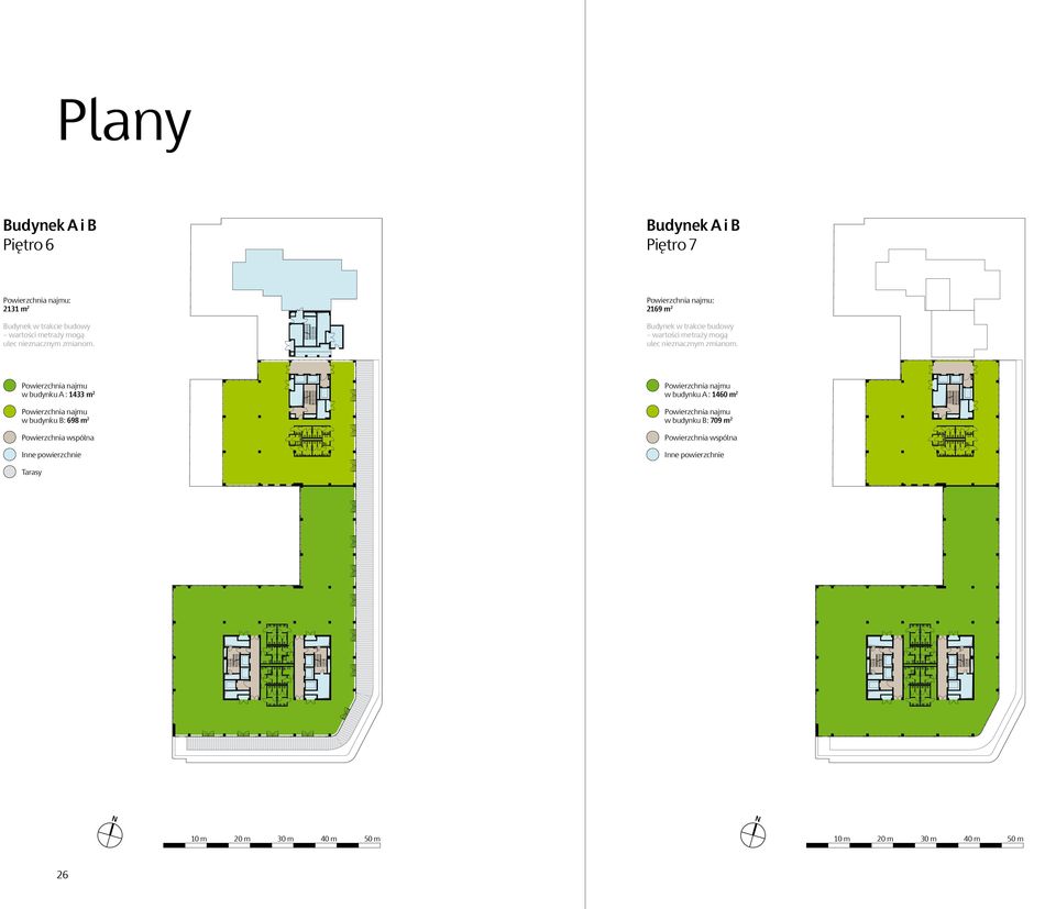 w budynku A : 1433 m 2 w budynku B: 698 m 2 Powierzchnia wspólna Inne powierzchnie w budynku A : 1460 m 2 w