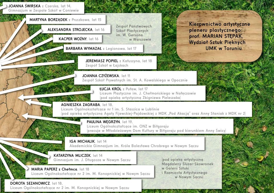 MARIAN STĘPAK, Wydział Sztuk Pięknych UMK w Toruniu JEREMIASZ POPIEL z Kałuszyna, lat 18 Zespół Szkół w Łajskach JOANNA CZYŻEWSKA, lat 11 Zespół Szkół Prywatnych im. St. A.