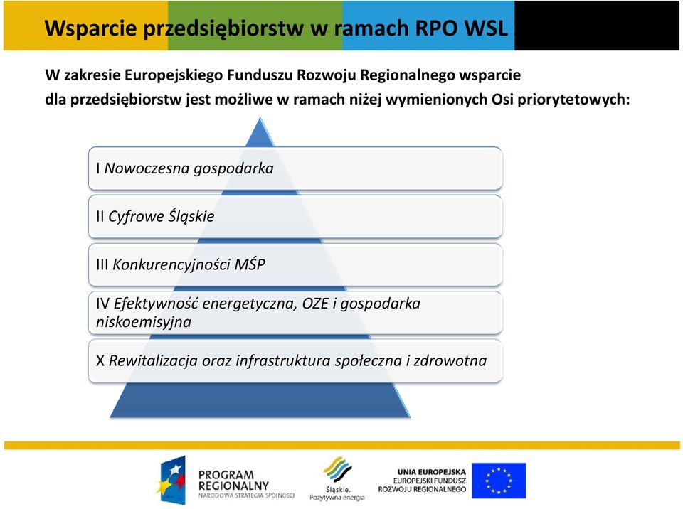 priorytetowych: I Nowoczesna gospodarka II Cyfrowe Śląskie III Konkurencyjności MŚP IV