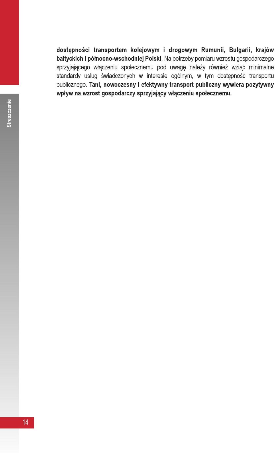 minimalne standardy usług świadczonych w interesie ogólnym, w tym dostępność transportu publicznego.