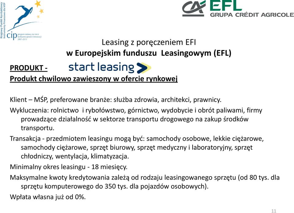 Transakcja - przedmiotem leasingu mogą byd: samochody osobowe, lekkie ciężarowe, samochody ciężarowe, sprzęt biurowy, sprzęt medyczny i laboratoryjny, sprzęt chłodniczy, wentylacja,