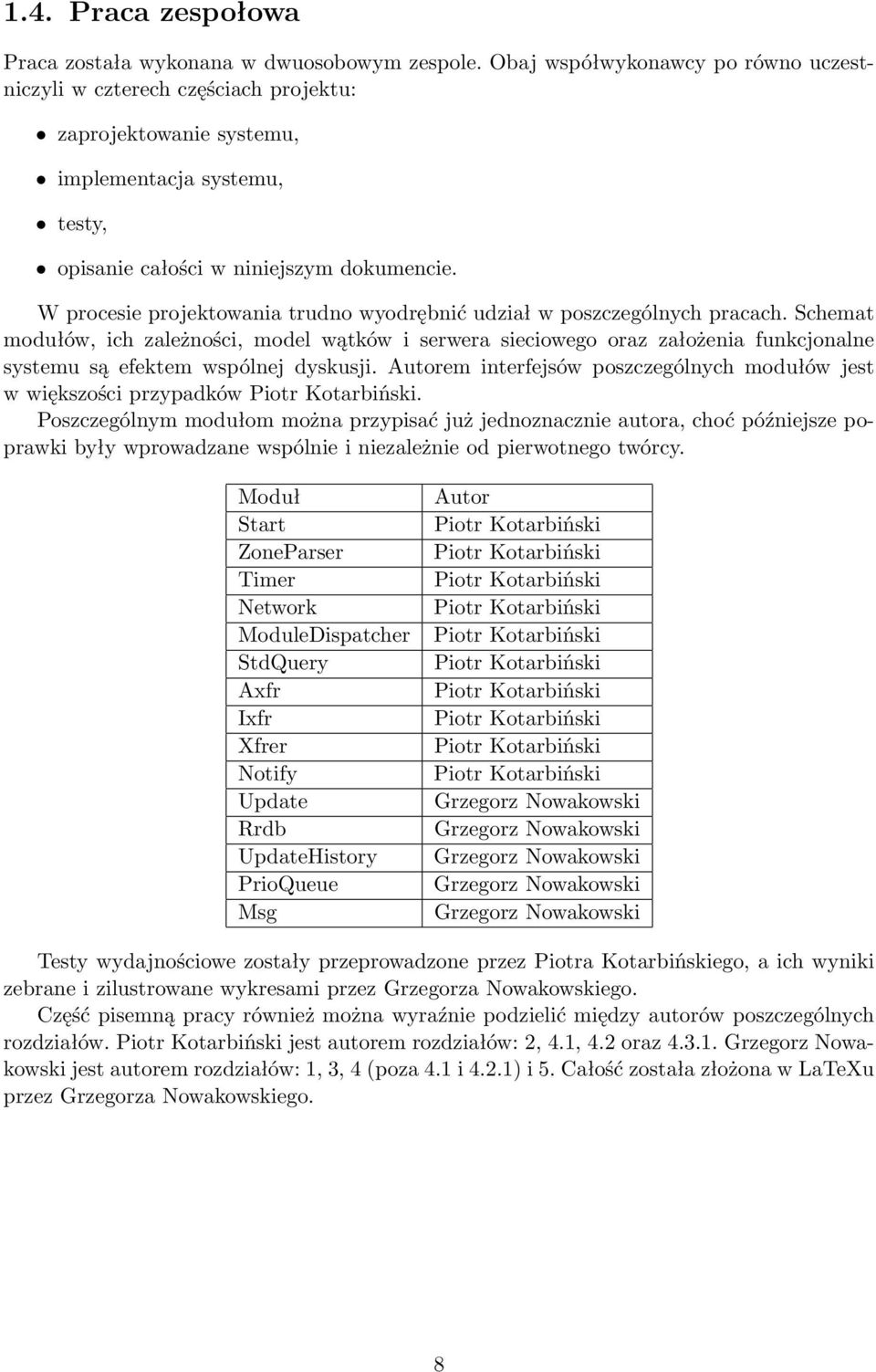 W procesie projektowania trudno wyodrębnić udział w poszczególnych pracach.