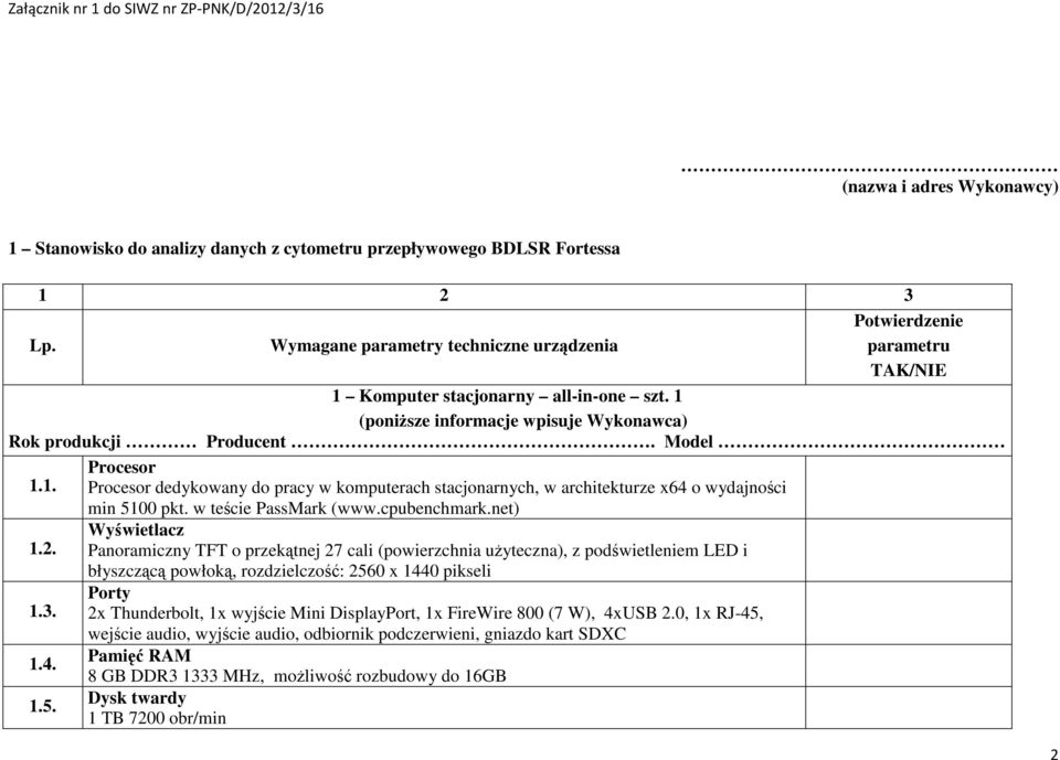 w teście PassMark (www.cpubenchmark.net) Wyświetlacz 1.2.