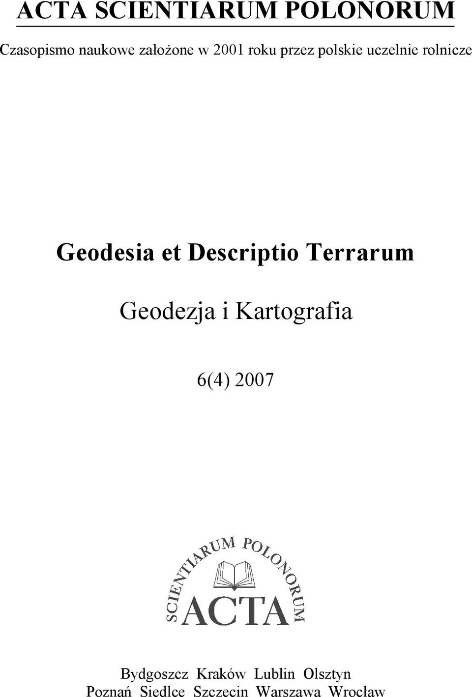 Descriptio Terrarum Geodezja i Kartografia 6(4) 2007