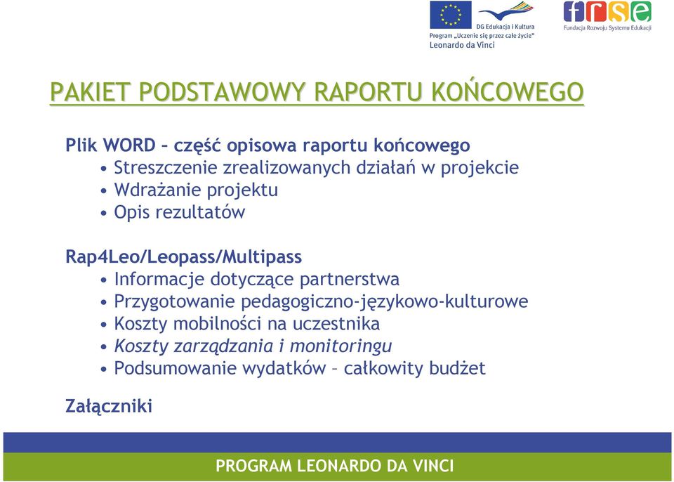 Rap4Leo/Leopass/Multipass Informacje dotyczące partnerstwa Przygotowanie