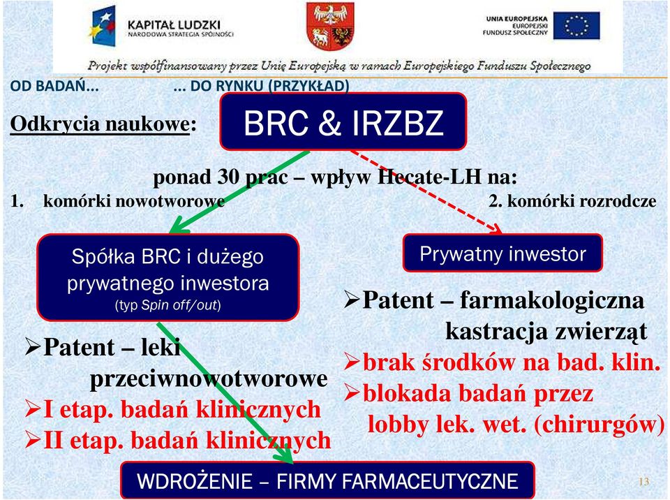 wpływ Hecate-LH na: 1. komórki nowotworowe 2. komórki rozrodcze Patent leki przeciwnowotworowe I etap.