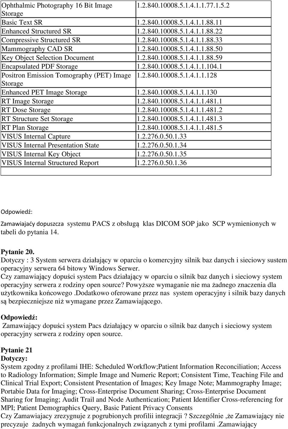 1 Positron Emission Tomography (PET) Image 1.2.840.10008.5.1.4.1.1.128 Storage Enhanced PET Image Storage 1.2.840.10008.5.1.4.1.1.130 RT Image Storage 1.2.840.10008.5.1.4.1.1.481.1 RT Dose Storage 1.