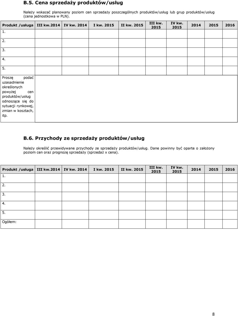 Proszę podać uzasadnienie określonych powyżej cen produktów/usług odnoszące się do sytuacji rynkowej, zmian w kosztach, itp. B.6.