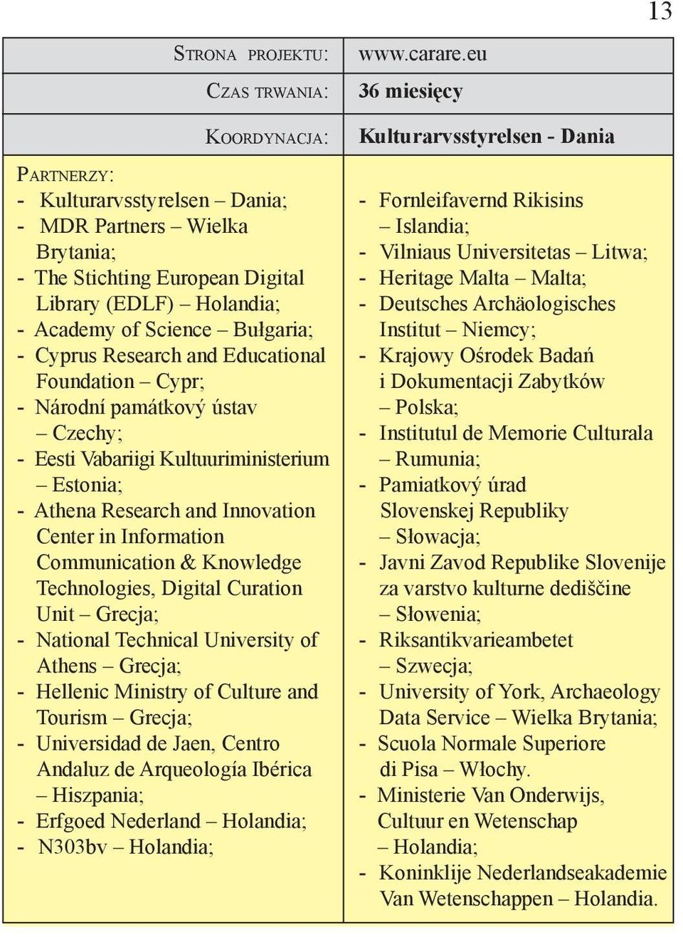 Cyprus Research and Educational Foundation Cypr; - Národní památkový ústav Czechy; - Eesti Vabariigi Kultuuriministerium Estonia; - Athena Research and Innovation Center in Information Communication