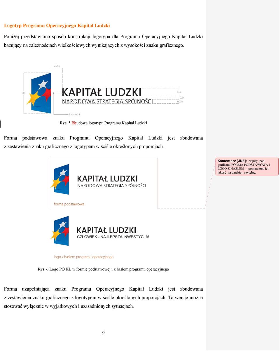 5 Bbudowa logotypu Programu Kapitał Ludzki Forma podstawowa znaku Programu Operacyjnego Kapitał Ludzki jest zbudowana z zestawienia znaku graficznego z logotypem w ściśle określonych proporcjach.