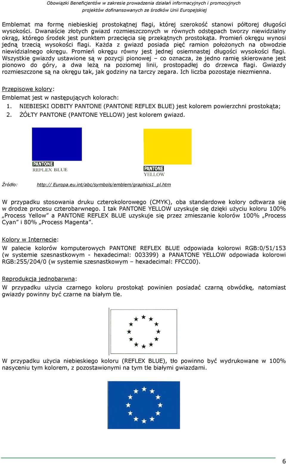 Promień okręgu wynosi jedną trzecią wysokości flagi. KaŜda z gwiazd posiada pięć ramion połoŝonych na obwodzie niewidzialnego okręgu.