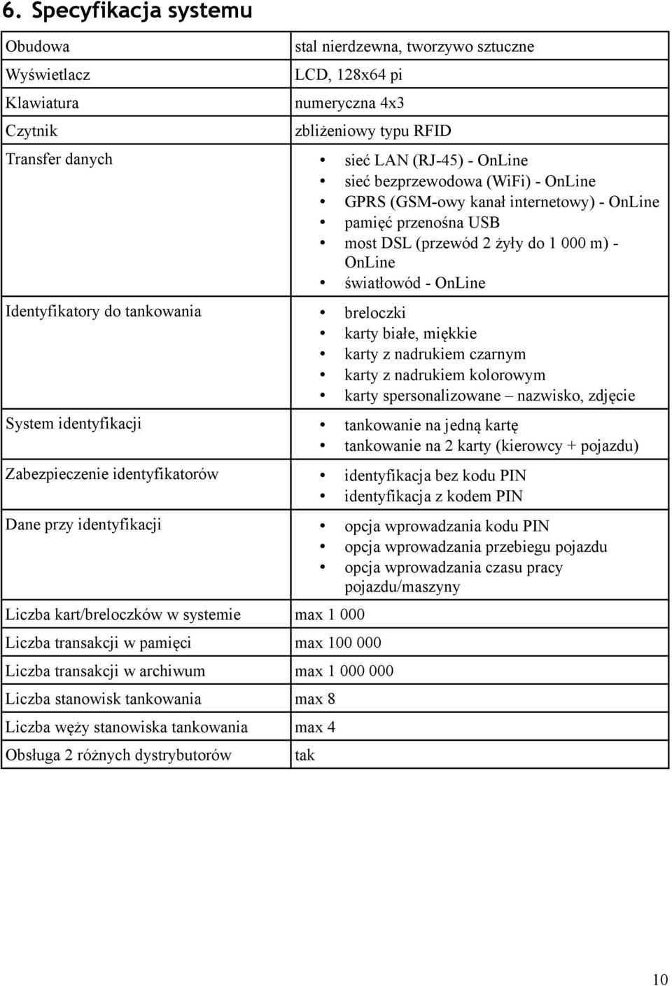 karty białe, miękkie karty z nadrukiem czarnym karty z nadrukiem kolorowym karty spersonalizowane nazwisko, zdjęcie System identyfikacji tankowanie na jedną kartę tankowanie na 2 karty (kierowcy +