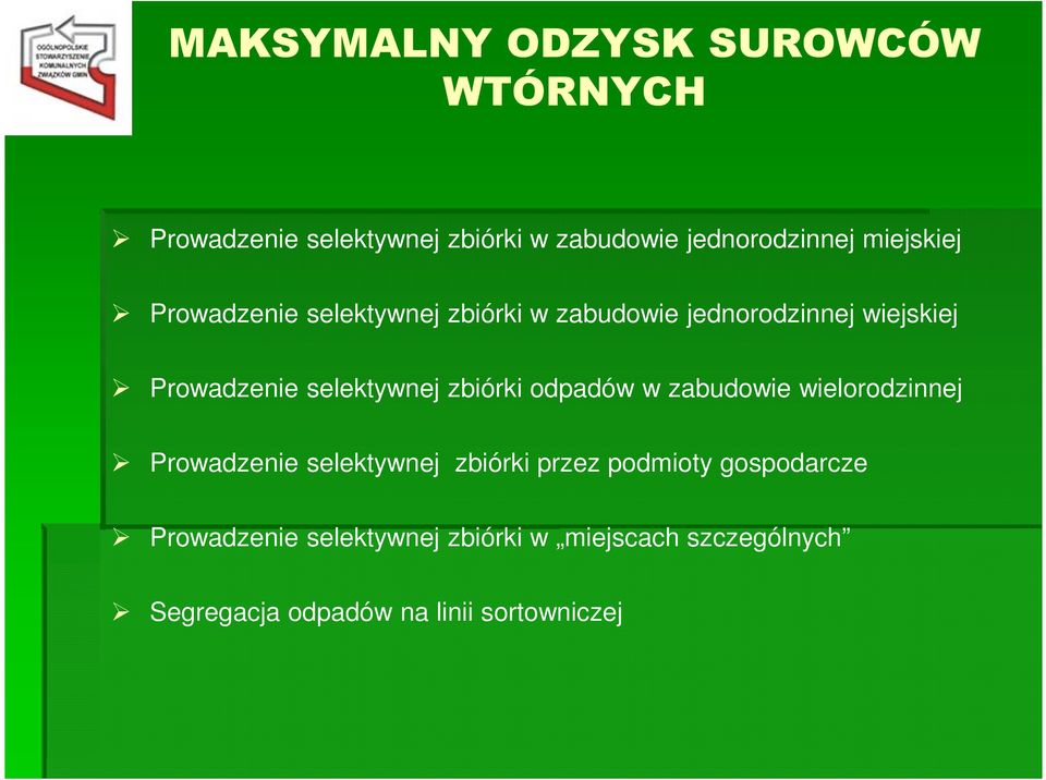 jednorodzinnej wiejskiej Prowadzenie selektywnej zbiórki odpadów w zabudowie wielorodzinnej Prowadzenie