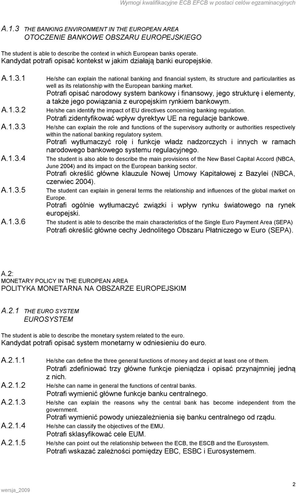 1 A.1.3.2 A.1.3.3 A.1.3.4 A.1.3.5 A.1.3.6 He/she can explain the national banking and financial system, its structure and particularities as well as its relationship with the European banking market.