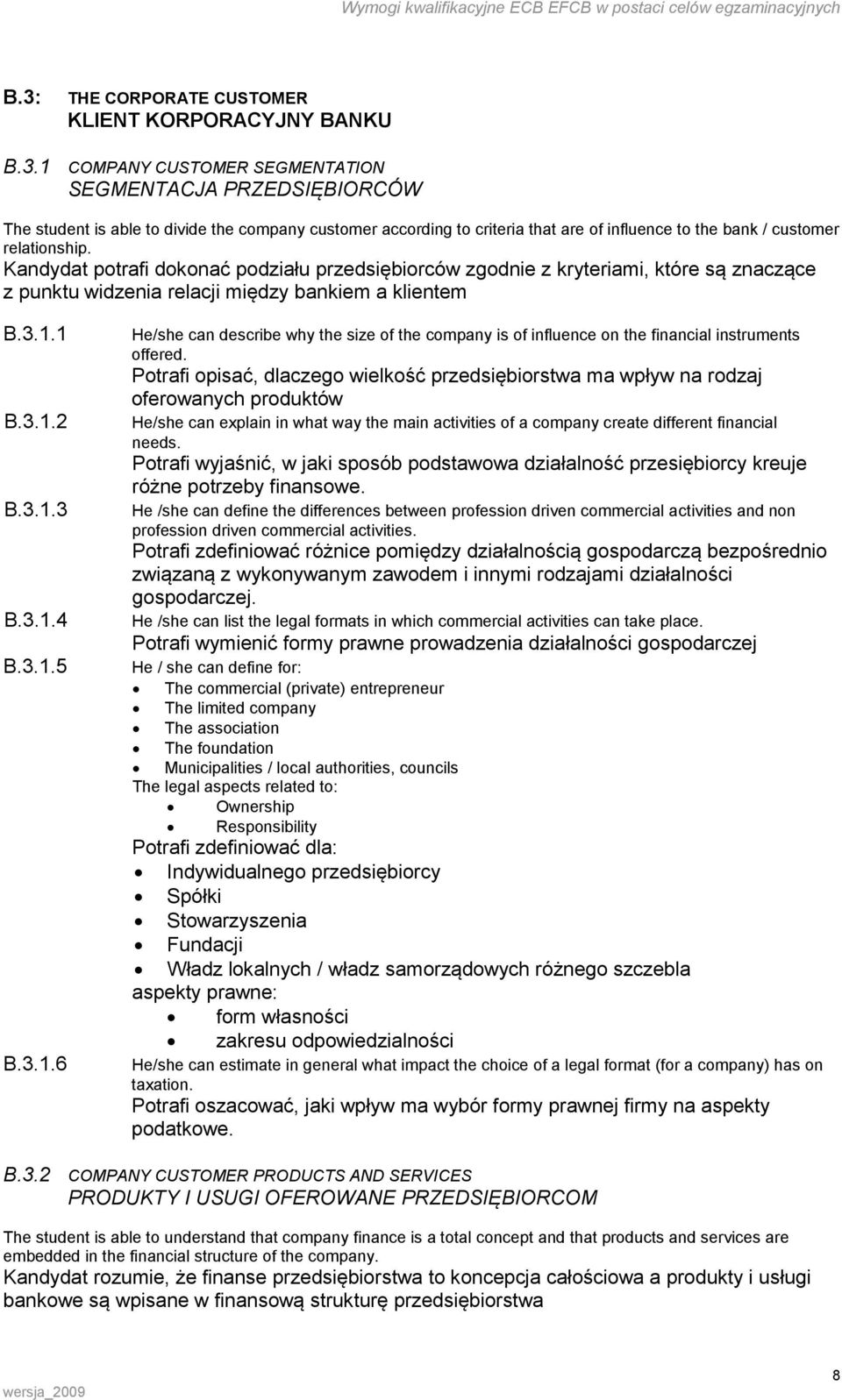 1 B.3.1.2 B.3.1.3 B.3.1.4 B.3.1.5 B.3.1.6 He/she can describe why the size of the company is of influence on the financial instruments offered.