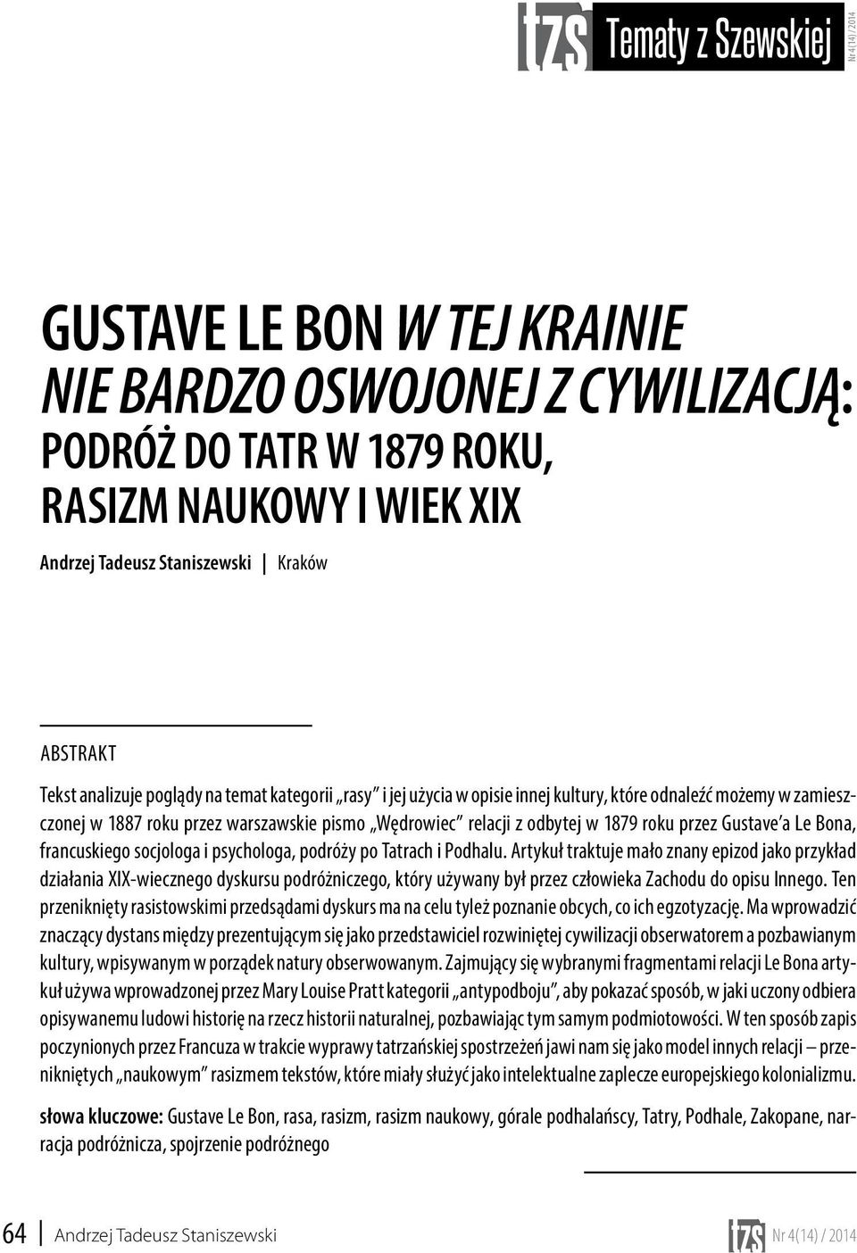 Le Bona, francuskiego socjologa i psychologa, podróży po Tatrach i Podhalu.