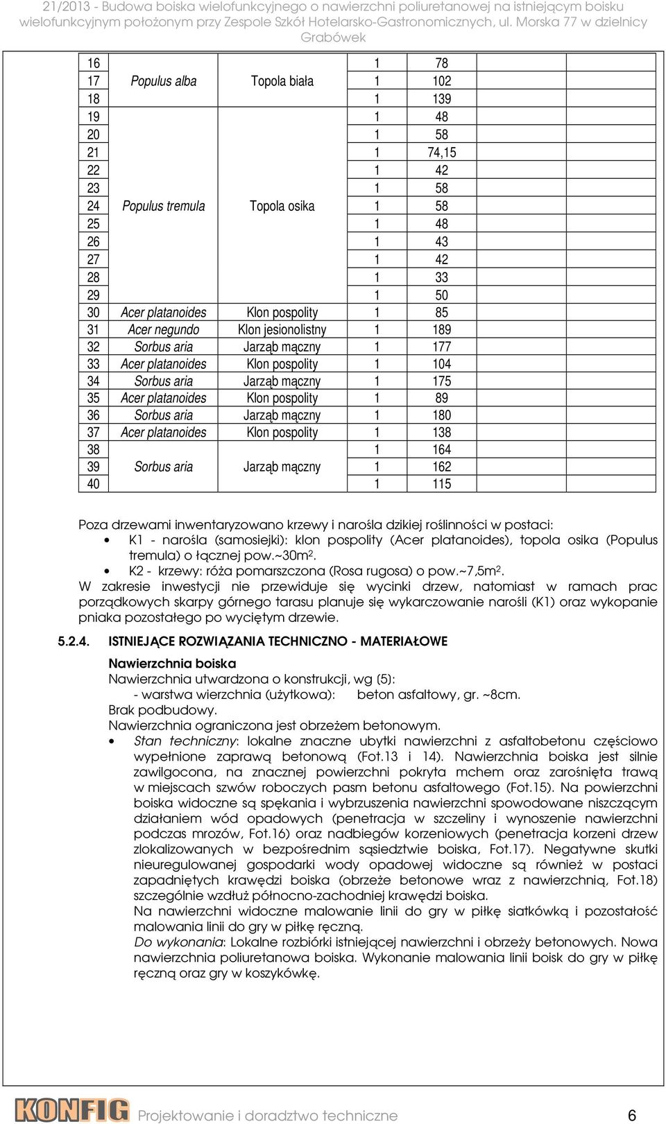 pospolity 1 89 36 Sorbus aria Jarząb mączny 1 180 37 Acer platanoides Klon pospolity 1 138 38 1 164 39 Sorbus aria Jarząb mączny 1 162 40 1 115 Poza drzewami inwentaryzowano krzewy i narośla dzikiej