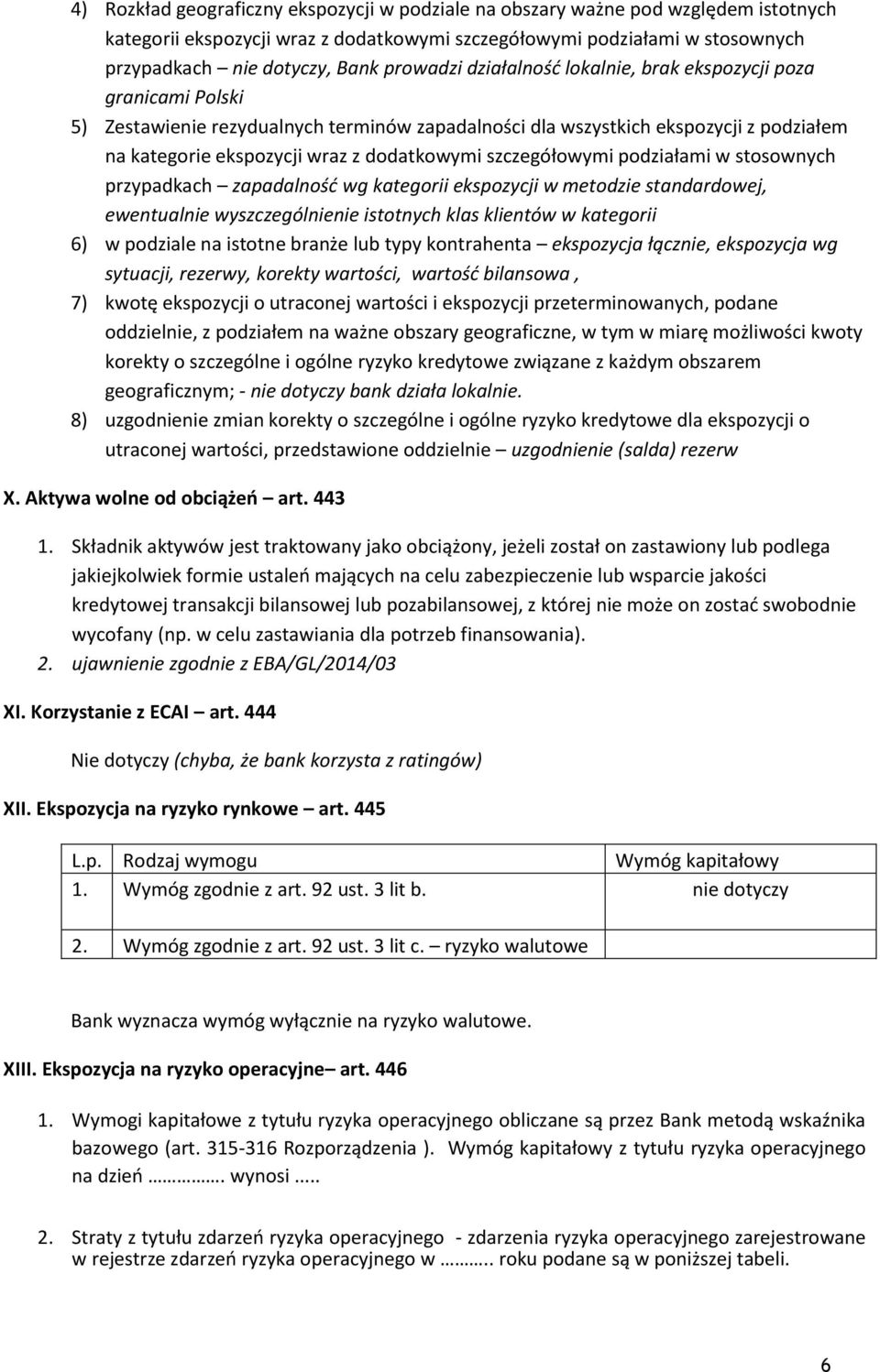 szczegółowymi podziałami w stosownych przypadkach zapadalność wg kategorii ekspozycji w metodzie standardowej, ewentualnie wyszczególnienie istotnych klas klientów w kategorii 6) w podziale na