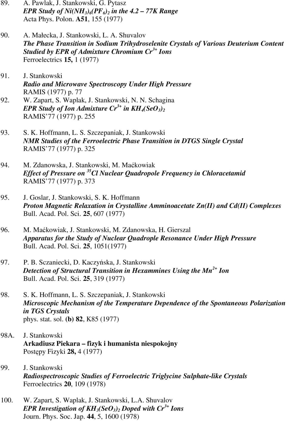 N. Schagina EPR Study of Ion Admixture Cr 3+ in KH 4 (SeO 3 ) 2 RAMIS 77 (1977) p. 255 93. S. K. Hoffmann, L. S. Szczepaniak, J.