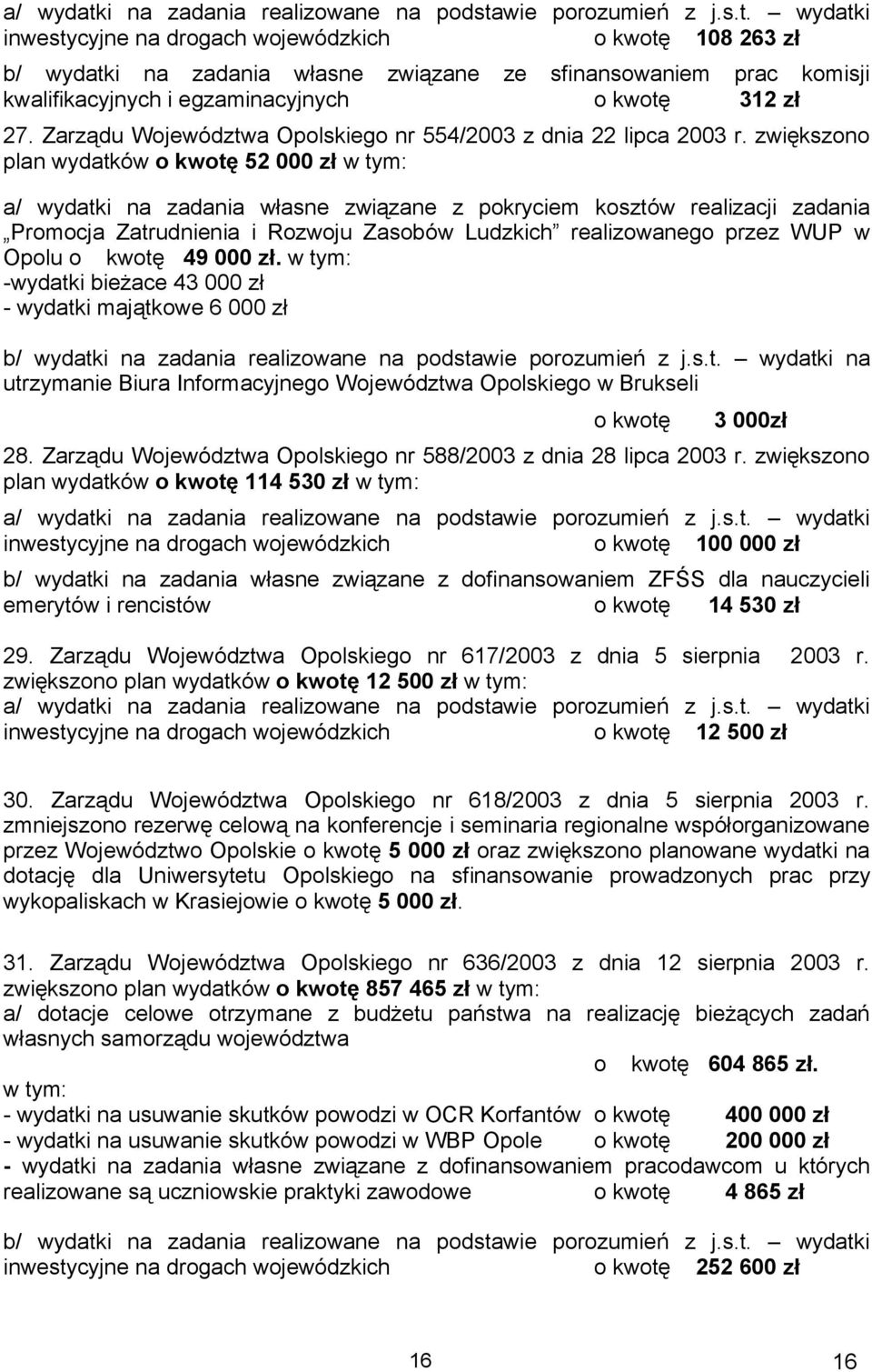 zwiększono plan wydatków o kwotę 52 000 zł w tym: a/ wydatki na zadania własne związane z pokryciem kosztów realizacji zadania Promocja Zatrudnienia i Rozwoju Zasobów Ludzkich realizowanego przez WUP