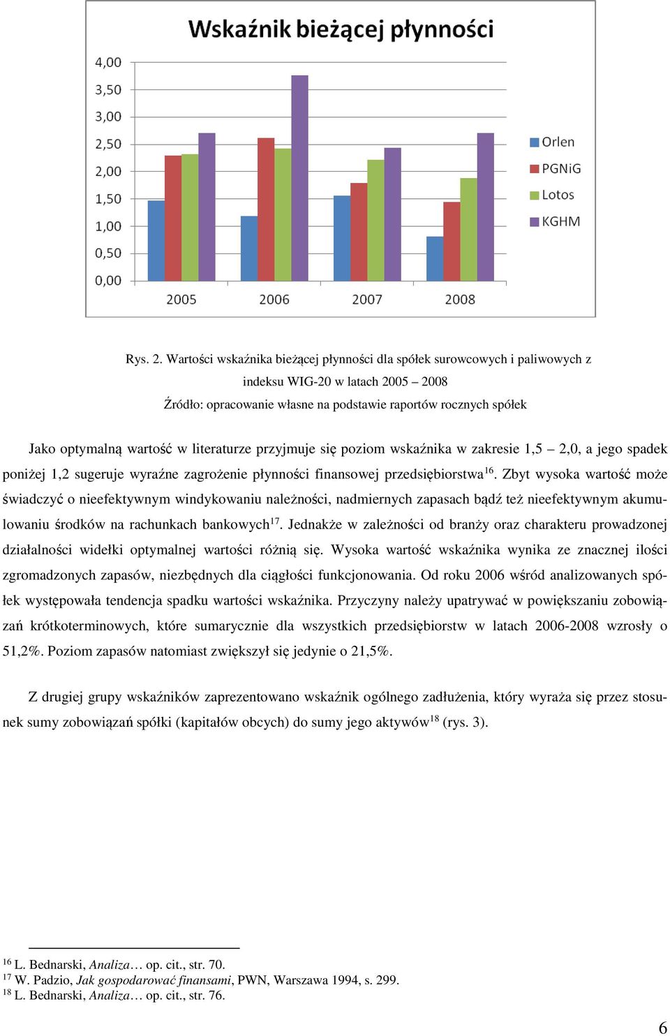 literaturze przyjmuje się poziom wskaźnika w zakresie 1,5 2,0, a jego spadek poniżej 1,2 sugeruje wyraźne zagrożenie płynności finansowej przedsiębiorstwa 16.