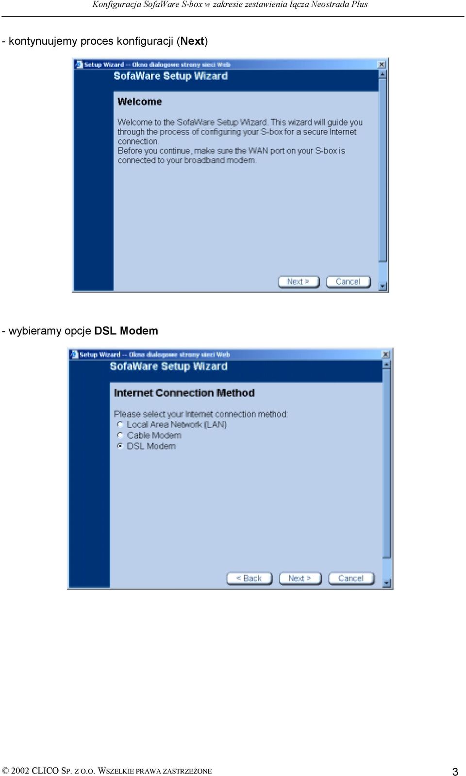 wybieramy opcje DSL Modem